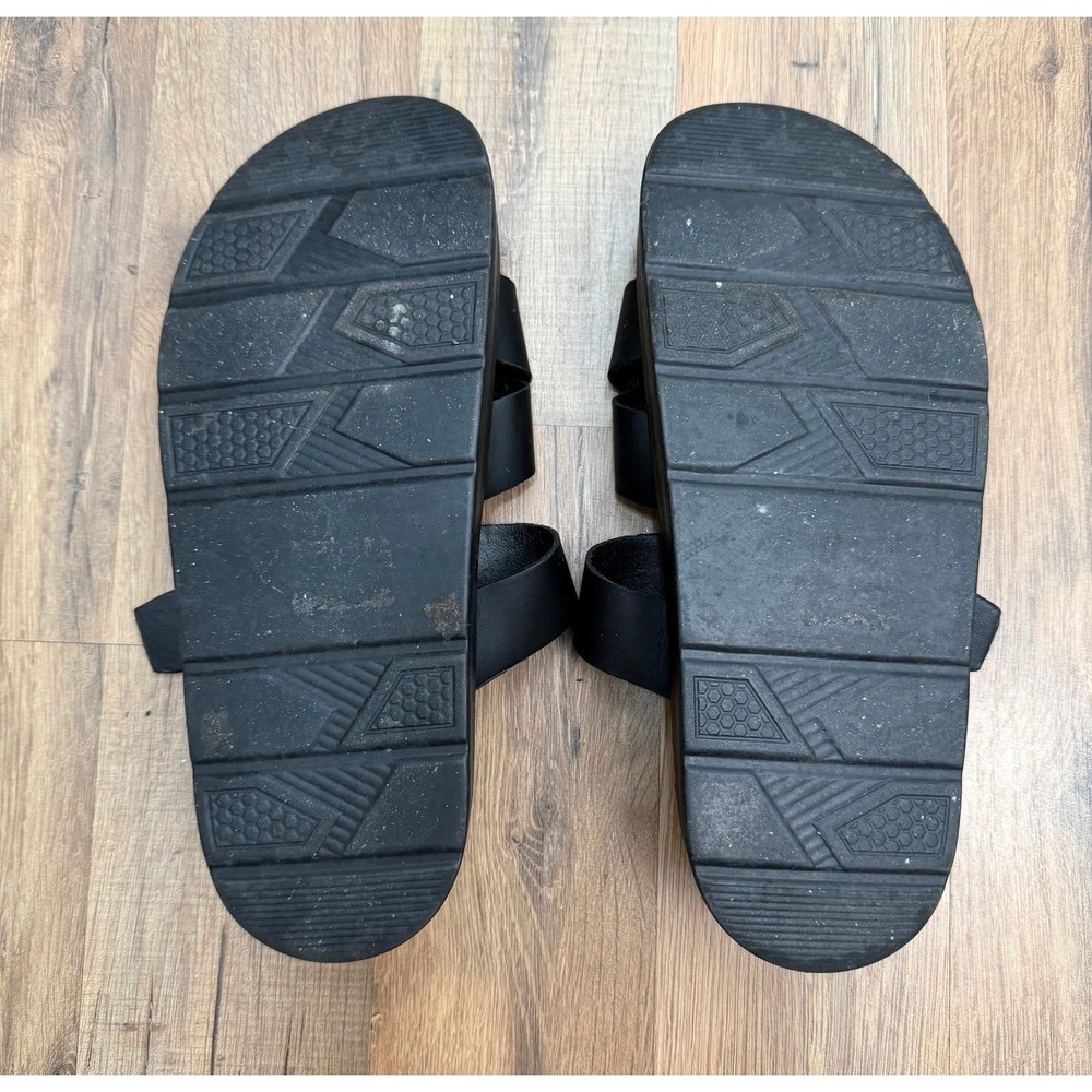 Lulus Black Platform Sandals Womens Size 7 Chunky Buckle Slides Leather Look - Picture 8 of 10
